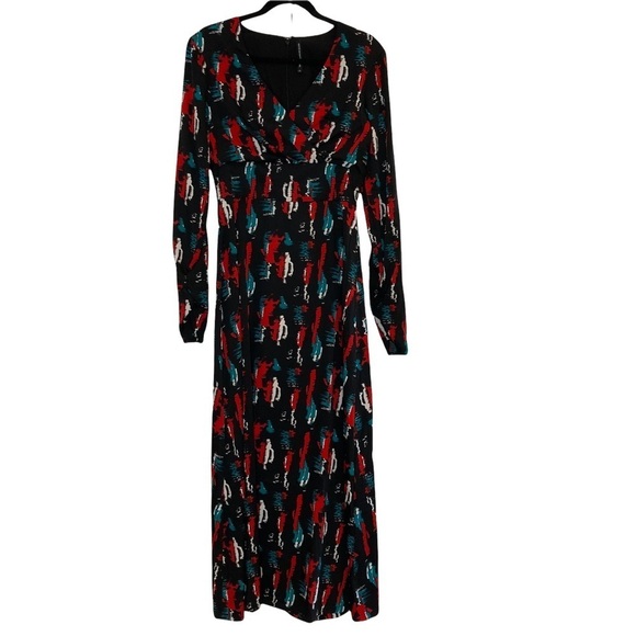 W118 by Walter Baker Black Raquel Patterned Maxi Dress Sz M - Picture 2 of 15